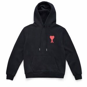 Black Hoodie with Red Heart Logo